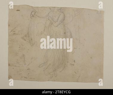 Hovering angel holding a cloth with a portrait sketch, for an unknown sepulchral monument, Bertel Thorvaldsen, 1770-1844, 1822, Drawing, Paper, Color, Graphite, Drawn, Height 82 mm, Width 105 mm, S.M., L'Empereur de t. 1., Russie, a, S. Peterburg, Draftsmanship, Drawing, European, Modernity (1800 - 1914 Stock Photo