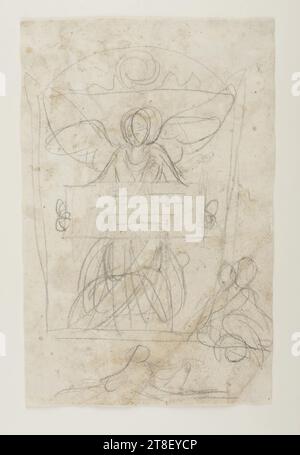 Unknown sepulchral monument with an angel holding a tablet. River gods, Bertel Thorvaldsen, 1770-1844, Drawing, Paper, Color, Graphite, Drawn, Height 199 mm, Width 131 mm, Draftsmanship, Drawing, European, Modernity (1800 - 1914 Stock Photo