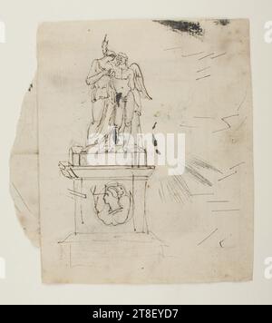 Sepulchral monument with the Genius of Death and a female figure, Bertel Thorvaldsen, 1770-1844, Drawing, Paper, Color, Ink, Color, Graphite, Drawn, Height 120 mm, Width 110 mm, Draftsmanship, Drawing, European, Modernity (1800 - 1914 Stock Photo
