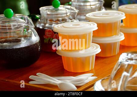 jelly pudding and drinks Stock Photo
