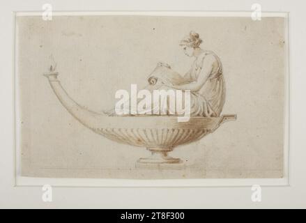 Oil lamp with female figure, Bertel Thorvaldsen, 1770-1844, Drawing, Paper, Color, Ink, Color-washed, Drawn, Height 88 mm, Width 144 mm, Draftsmanship, Drawing, European, Modernity (1800 - 1914 Stock Photo