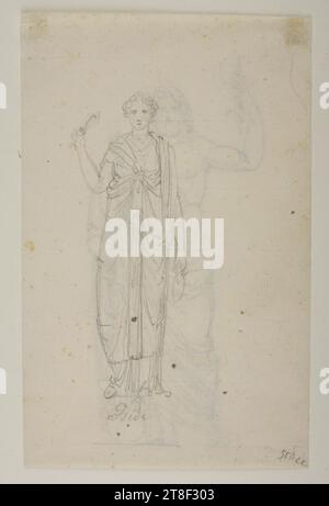 Female figure, Bertel Thorvaldsen, 1770-1844, Drawing, Paper, Color, Graphite, Drawn, Height 186 mm, Width 119 mm, Draftsmanship, Drawing, European, Modernity (1800 - 1914 Stock Photo