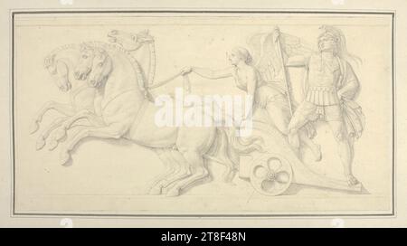 Alexander the Great in his Triumphal Chariot, Johann Friedrich Overbeck, 1812 - 1829, Drawing, Cardboard, Paper, Color, Graphite, Drawn, Height 172 mm, Width 333 mm, Draftsmanship, Drawing, European, Modernity (1800 - 1914 Stock Photo