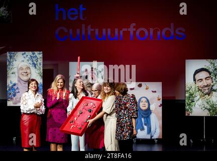 Rotterdam, Netherlands. 20th Nov, 2023. ROTTERDAM - Queen Maxima during the presentation of the 2023 Cultural Fund Prize in Theater Zuidplein to Adelheid Roosen of Female Economy. Female Economy receives the prize because, as a self-proclaimed 'theatre pack', they are a great example of how culture connects. ANP KOEN VAN WEEL netherlands out - belgium out Credit: ANP/Alamy Live News Stock Photo