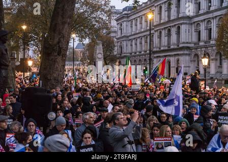 'Never Again Is Now' a prayer and protest event held in Whitehall to express solidarity with the Jewish people and to stand up against anti-Semitism, Stock Photo