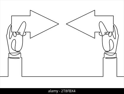 Conflict of interest. Business concept. arrows against each other. Vector illustration flat design.Competitiveness symbol.continuous line vector drawi Stock Vector