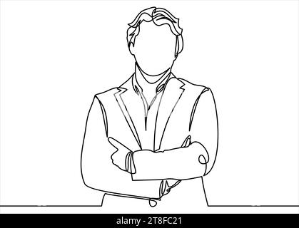 Businessman, Manager. A man in a business suit. Businessman folded his arms over his chest-continuous line drawing Stock Vector