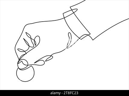 Hand with Coin money-continuous line drawing Stock Vector