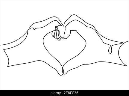 Love concept represented by human hand and heart shape icon-continuous line drawing Stock Vector