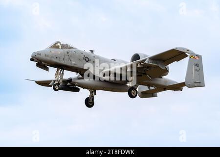 US Air Force A-10C Thunderbolt II attack aircraft from Maryland Air National Guard arriving at Jagel Airbase for NATO exercise Air Defender 2023. Jage Stock Photo