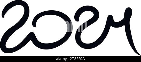 Vector 2024 year black handwriting font. White background. Isolated typography thin text for logo design, flyer, banner, poster, calendar Stock Vector