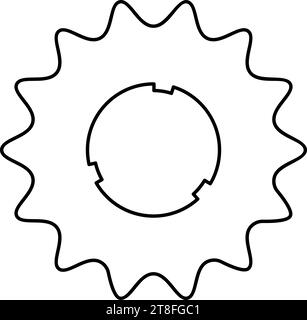 Cogset sprocket bicycle star gear service sprocket cogs wheel with teeth engages with chain contour outline line icon black color vector illustration Stock Vector
