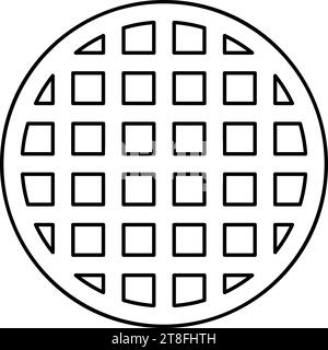 Grating grate lattice trellis net mesh BBQ grill grilling surface round shape contour outline line icon black color vector illustration image thin Stock Vector