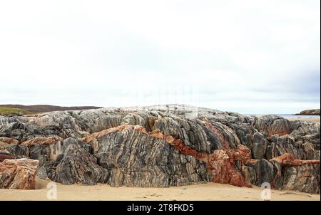 An example of Lewisian Complex Gneiss exposed on Ardroil Beach on the west coast of the Isle of Lewis, Outer Hebrides, Scotland.Lewisian Stock Photo