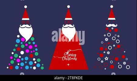 Santa Claus Christmas tree fashion hipster style set icons. Santa hats, moustache and beards, glasses. Xmas trees elements for your festive design Stock Vector