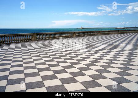 Mascagani Terrace, black and white checkerboard floor, Livorno Tuscany Italy Stock Photo
