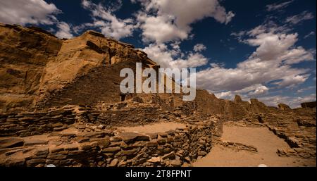 The ruins of the Pueblo Bonito great house and archaeological site in Chaco Culture National Historical Park. Stock Photo