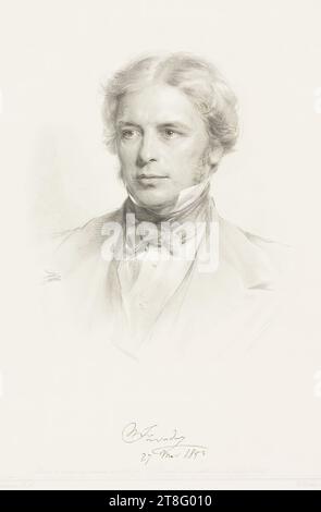 M Faraday, May 27, 1852. From a drawing made in 1852 for Dr. Bence Jones, and in his possession. George Richmond, R.A. William Holl. Published by Mr. James H. Chance, 28, London, Street Fitzroy Square Stock Photo