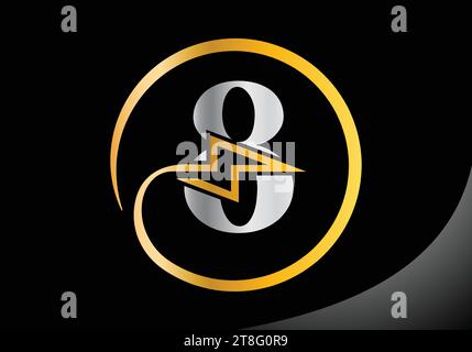 Letter 8 with lighting thunder bolt Logo Design Vector Template. Stock Vector