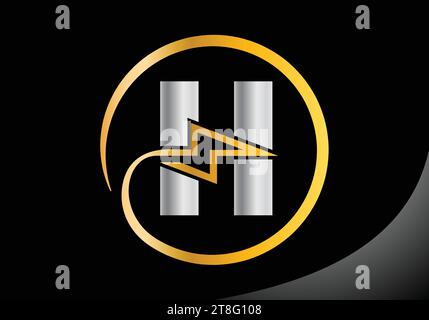 Letter H with lighting thunder bolt Logo Design Vector Template. Stock Vector