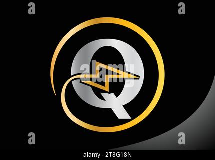 Letter Q with lighting thunder bolt Logo Design Vector Template. Stock Vector