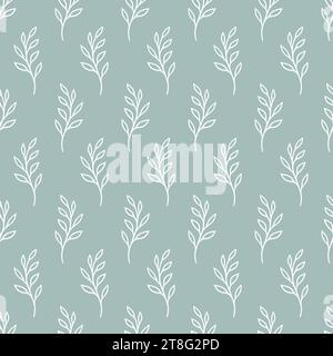 Leaf seamless pattern. Repeating leaves background. Repeated nature patern for design prints. Line simple plant. Spring repeat texture. Hand draw Stock Vector