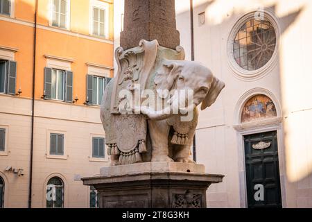 Rome, Italy, 8 november 2023 - The Elephant and Obelisk (Obelisco della Minerva) on the Piazza della Minerva Stock Photo