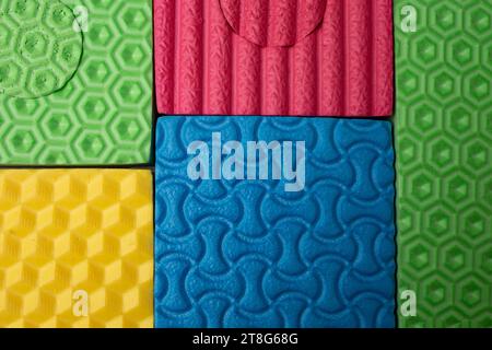 Different patterns and colors foam cubes toys, abstract backdrop Stock Photo