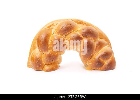 Half of a braided ring bread, isolated on white background, Stock Photo