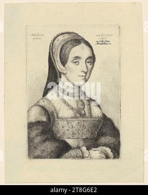 Wenzel Hollar (1607 - 1677)Hans Holbein (the Younger) (1497 - 1543), after, Portrait of a Lady, Creation of the print medium: 1646, etching, sheet size: 13.1 x 10.1 cm, top left inscribed 'HHolbein, pinxit', right signed, dated and inscribed 'WHollar fecit Stock Photo