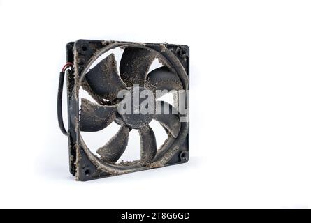 Very dirty pc fan with lots of dust, isolated on white Stock Photo