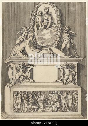 Angelo Falconetto (1507 - 1567), artist, tomb of a man of letters, origin of the print medium: around 1520 - 1567, etching on vergé paper, sheet size: 30.2 x 22.0 cm (plate margin trimmed Stock Photo