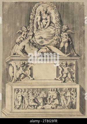 Angelo Falconetto (1507 - 1567)Aniello Falcone (1607 - 1656), old attribution, frieze with sirens, nymphs and tritons, Angelo Falconetto (1507 - 1567), frieze with sirens, nymphs and tritons, Anonymous (dating unknown), Italian, artist: In Angelo Falconetto (1507 - 1567), copy after, tomb of a literary man, print medium origin: c. 1520 - 1567 or, etching on paper vergé, duplicated, sheet size: 30. 0 x 22.0 cm (plate margin trimmed), verso lower right red Stock Photo