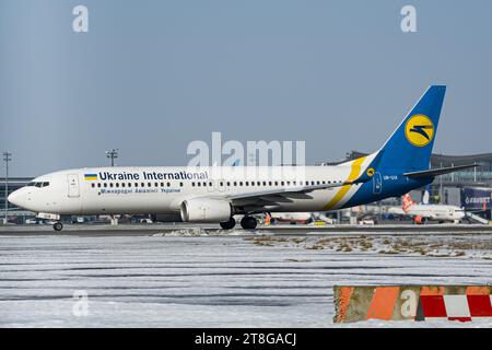 Ukraine International Airlines Boeing 737-800 taking off from Kyiv Boryspil Airport. High-quality photo Stock Photo
