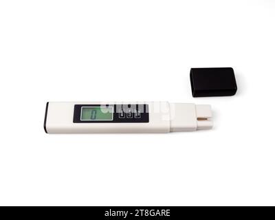 Water quality tester on a white background. Device for measuring water quality. Stock Photo