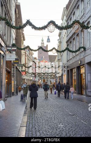 Grote staat street, commercial shopping centre, pedestrian street in Maastricht, Limburg, Netherlands. Stock Photo