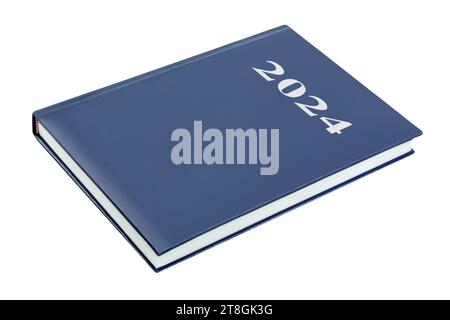 Blue calendar book 2024 isolated on white background Stock Photo