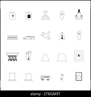 Funeral Directors Logo Line Icons Design. Simple line art style icons pack for Funeral Services. Vector illustration Stock Vector