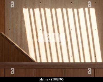 Timber staircase and concrete wall. Hotel Casa Polanco, Mexico City, Mexico. Architect: Gantous Arquitectos, 2022. Stock Photo