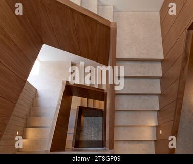 Staircase from above. Hotel Casa Polanco, Mexico City, Mexico. Architect: Gantous Arquitectos, 2022. Stock Photo