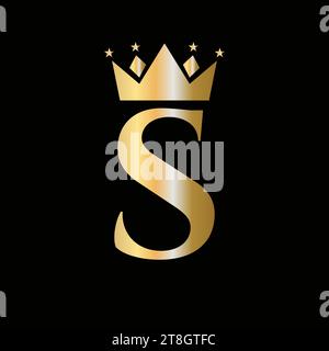 Crown Logo On Letter S with Star Icon. Crown Symbol Template Stock Vector