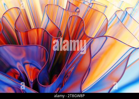 Glass waves, curved layers. Abstract background 3d rendering Stock Photo