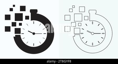 Time and Clock set of linear icons. Time management. Timer, Speed, Alarm, Restore, Time Management, Calendar and more. Collection of time, clock, Stock Vector