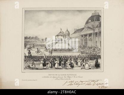 Review of the National Guard, and distribution of flags made by Louis Philippe Ier King of the French., In the Champs de Mars, August 29, 1830, Villain, Jean-François, Draftsman-lithographer, Desmaisons, Publisher, Circa 1830, Print, Graphic arts, Print, Lithography, Dimensions - Work: Height: 29.8 cm, Width: 41.1 cm, Dimensions - Mounting:, Height: 32.5 cm, Width: 49.8 cm Stock Photo