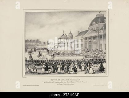 Review of the National Guard, and distribution of flags made by Louis Philippe Ier King of the French., In the Champs de Mars, August 29, 1830, Villain, Jean-François, Draftsman-lithographer, Desmaisons, Publisher, Circa 1830, Print, Graphic arts, Print, Lithography, Dimensions - Work: Height: 29.5 cm, Width: 40.5 cm, Dimensions - Mounting:, Height: 32.5 cm, Width: 49.2 cm Stock Photo