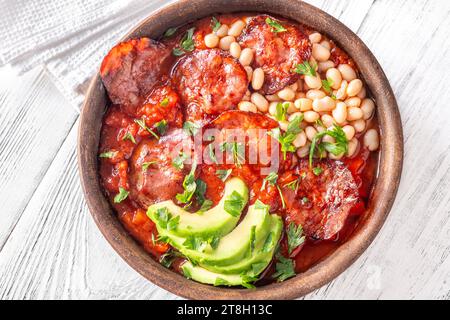 Bowl of chorizo and butter bean stew Stock Photo