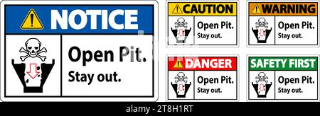 Warning Sign Open Pit, Stay Out Stock Vector