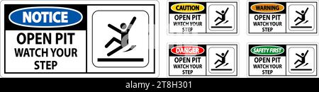 Caution Sign Open Pit, Watch Your Step Stock Vector