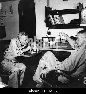 VAdm John S. McCain and Adm William F. Halsey aboard USS New Jersey (BB-62), December 1944. Stock Photo