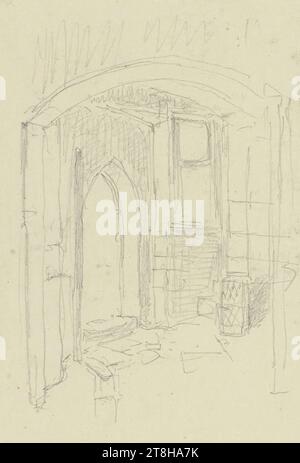CARL THEODOR REIFFENSTEIN, detail of the metal grille of the sacrament house in the church in Dietesheim, August 14, 1873, sheet, 125 x 97 mm, pencil on paper, detail of the metal grille of the sacrament house in the church in Dietesheim, CARL THEODOR REIFFENSTEIN, page, adhesive tapes, Volume 31, page 48, part number / total, 2 / 3, DIETERSHEIM, 19TH CENTURY, DRAWING, pencil on paper, GRAPHITE-CLAY MIXTURE, PAPER, PENCIL DRAWING, GERMAN, STUDY AFTER AN ARTS, TRAVEL STUDY, Dated and inscribed lower left, in pencil, Dietesheim / in the church 14 Aug 1873, numbered on the page above the drawing Stock Photo